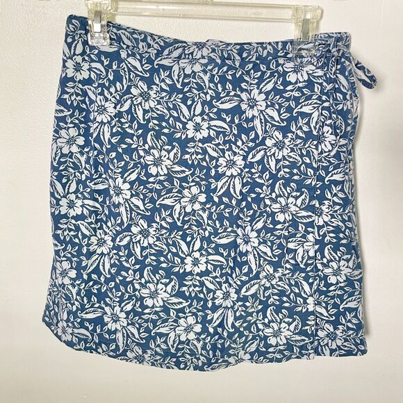 Vtg Jennifer Moore Blue Floral Skort Size 8 Cotton Linen Blend - Picture 4 of 8